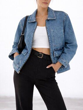 H&M NWT Denim Utility Jacket Zip Boxy Fit Size S SOLD OUT